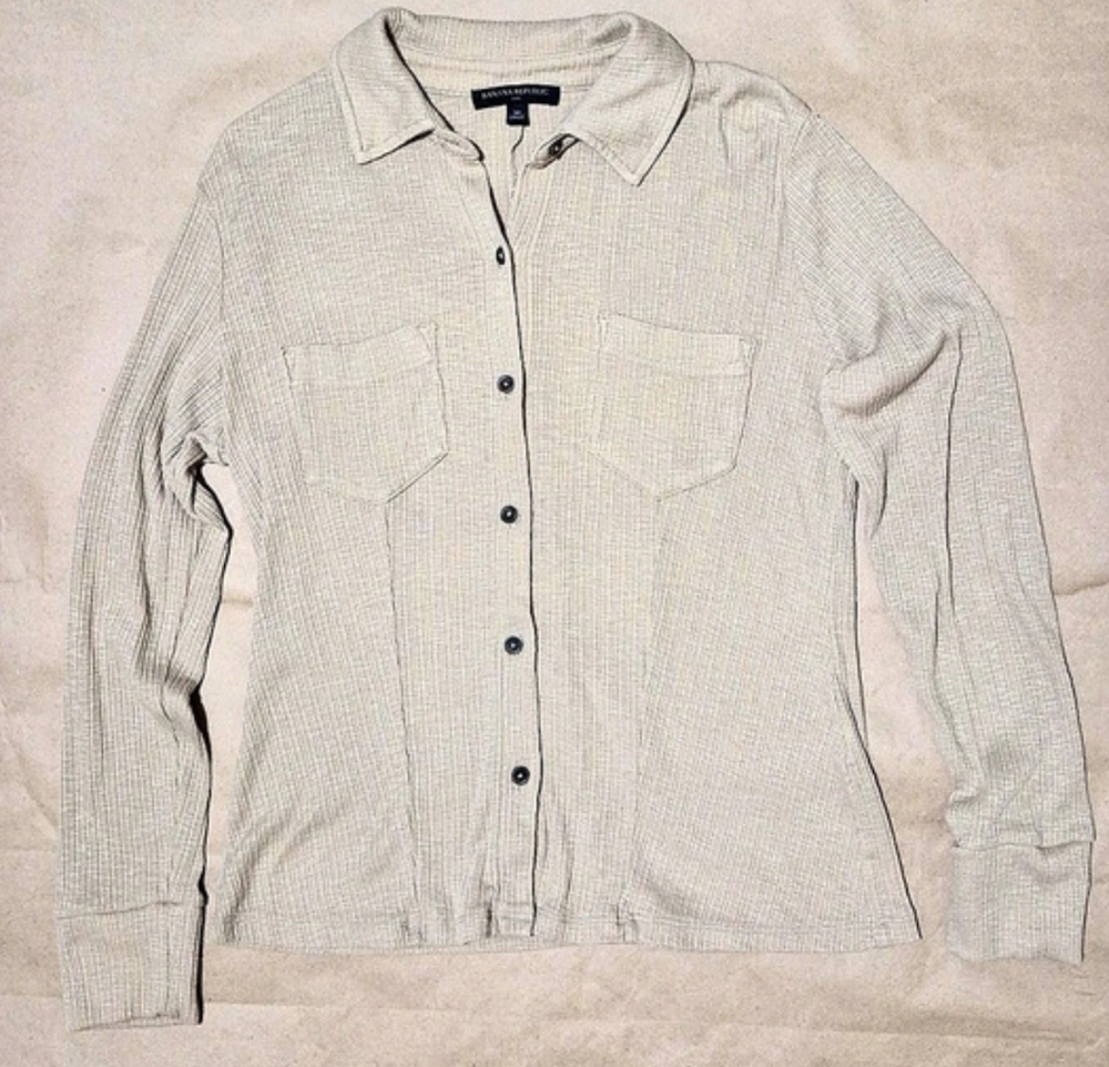 Banana Republic Ribbed Button Down Shirt Brown Medium